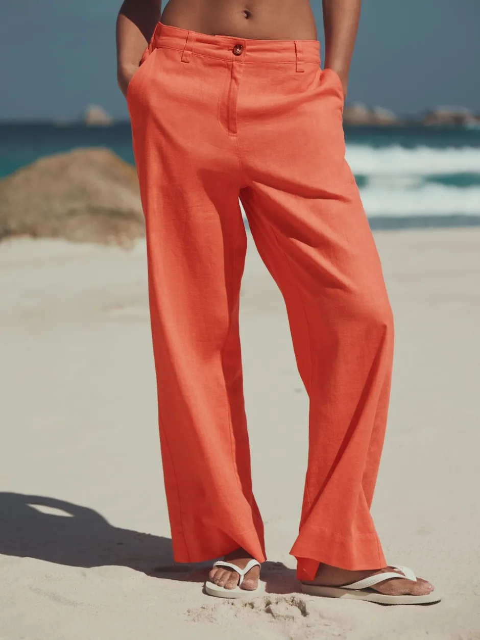 Next Rose corail - Pantalons intelligents à jambe large en lin Blend Hot