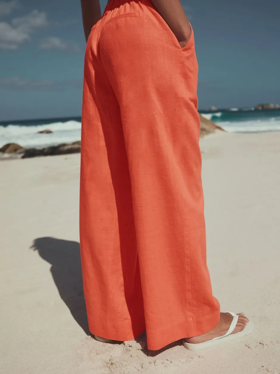 Next Rose corail - Pantalons intelligents à jambe large en lin Blend Hot