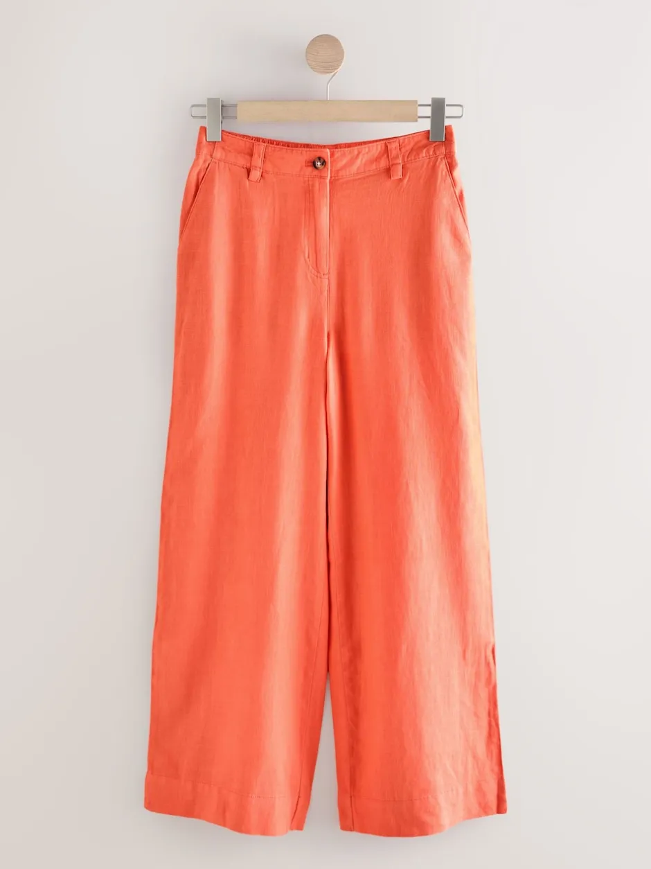 Next Rose corail - Pantalons intelligents à jambe large en lin Blend Hot