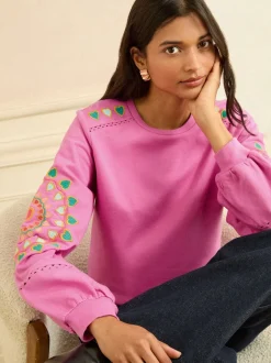 Love & Roses Rose Cœur Ric Rac - Sweat-shirt brodé Sale