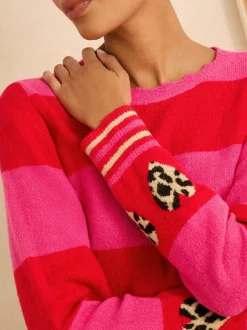 Love & Roses Rose et rouge rayé - Pull Animal cœur Outlet