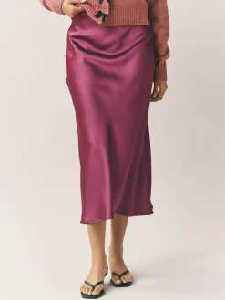 Next - Jupe Midi Satin Rose foncé Clearance