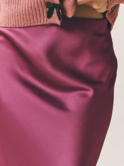 Next - Jupe Midi Satin Rose foncé Clearance