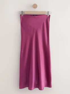 Next - Jupe Midi Satin Rose foncé Clearance