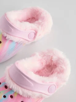 Next Rose imprimé marbré - Chaussons sabots doublés de fausse fourrure New