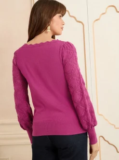 Love & Roses - Pull Bobble Stitch en maille festonnée Rose magenta Sale