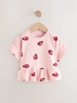 Next - T-shirt péplum à manches courtes (3mois-7ans) Rose motif coccinelles