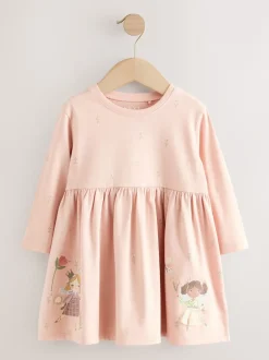Next - Robe ornée à manches longues (3mois7ans) Rose motif fée Clearance
