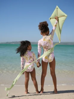 Next - Maillot de bain Sunsafe à manches longues (3mois-16ans) Rose patchwork Fleuri
