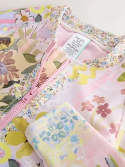 Next - Maillot de bain Sunsafe à manches longues (3mois-16ans) Rose patchwork Fleuri