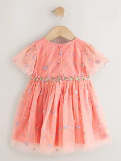 Next Rose pêche - Robe en maille brodée (3mths-8yrs) Sale