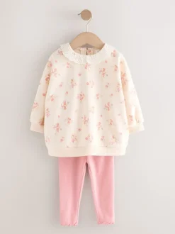 Next Rose pâle à petites fleurs  - Ensemble Sweat-shirt et Leggings à col (3mois-7ans) Sale