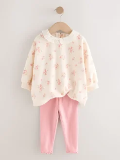 Next Rose pâle à petites fleurs  - Ensemble Sweat-shirt et Leggings à col (3mois-7ans) Sale