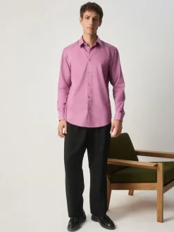 Next - Ajustement régulier - Chemise élégante texturée facile d’entretien à poignets simples Rose poudré Discount