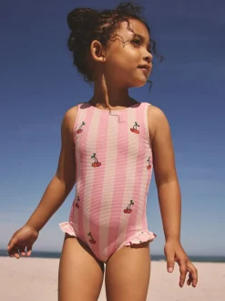 Next Rose rayé cerise - Maillot de bain à franges (3mths-7yrs) Hot