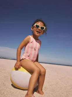 Next Rose rayé cerise - Maillot de bain à franges (3mths-7yrs) Hot