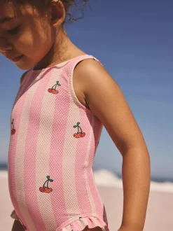 Next Rose rayé cerise - Maillot de bain à franges (3mths-7yrs) Hot
