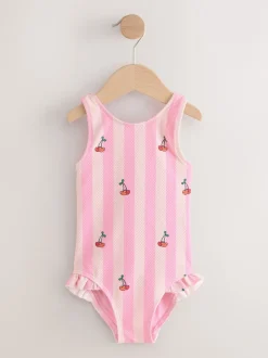 Next Rose rayé cerise - Maillot de bain à franges (3mths-7yrs) Hot