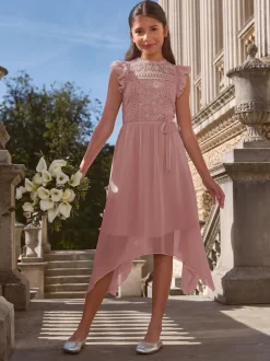 Lipsy Rose rose - Peignoir d'occasion en dentelle à manches volantes (5-16ans) Online