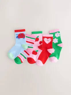Next Rose rouge et vert - Lot de 5 paires de chaussettes en coton riche en Character Online