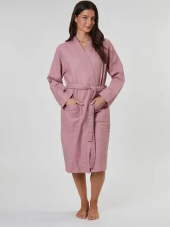 Loungeable - Peignoir gaufré 100% coton Rose sombre Sale