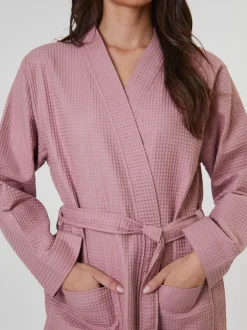 Loungeable - Peignoir gaufré 100% coton Rose sombre Sale