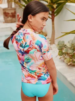 Next Rose tropical - Ensemble de bain à manches courtes Sunsafe Rash Gilet et Sous-vêtements (3-16ans) Best
