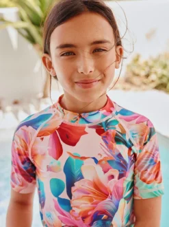 Next Rose tropical - Ensemble de bain à manches courtes Sunsafe Rash Gilet et Sous-vêtements (3-16ans) Best