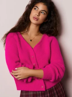 Next Rose vif - Cardigan boutonné cœur en laine Hot