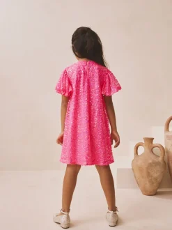 Next Rose vif - Manches d'ange Sequin Robes de fête (3-16yrs)