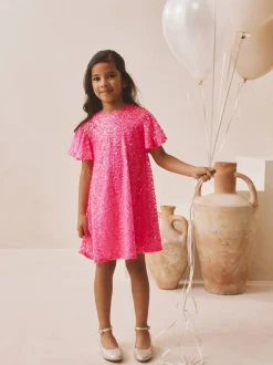 Next Rose vif - Manches d'ange Sequin Robes de fête (3-16yrs)