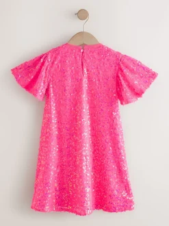 Next Rose vif - Manches d'ange Sequin Robes de fête (3-16yrs)