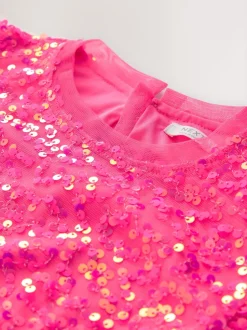 Next Rose vif - Manches d'ange Sequin Robes de fête (3-16yrs)