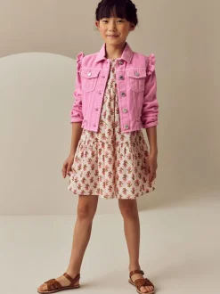 Next Rose vif - Veste en jean à épaules volantées (3-16ans) Hot
