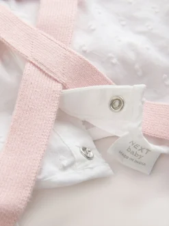 Next Rose/Blanc - Ensemble 3 pièces Bébé avec barboteuse et salopettes en maille et collants (0mois -2ans) Sale