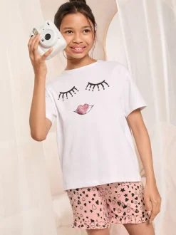 Lipsy Rose/Blanc - pyjama imprimé en jersey de coton (5-16ans) Discount