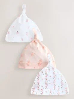 Next Rose/Blanc - Lot de 3 bonnets bébé noués (0-12mois) Outlet