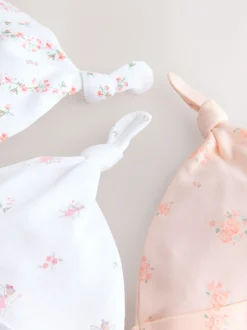 Next Rose/Blanc - Lot de 3 bonnets bébé noués (0-12mois) Outlet