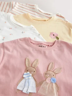 Next Rose/Blanc - Lot de 4 T-shirts à manches longues broderie lapin (3mois-7ans) Outlet