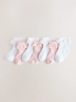 Next Rose/Blanc - Paquet de chaussettes dentelle pour bébé 7 (0mois-2ans) Hot