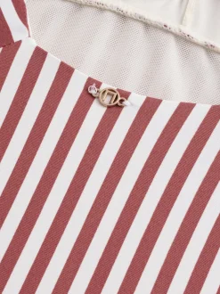 Next - Maillot de bain plongeant et galbant avec contrôle du ventre Rose/blanc rayé Online