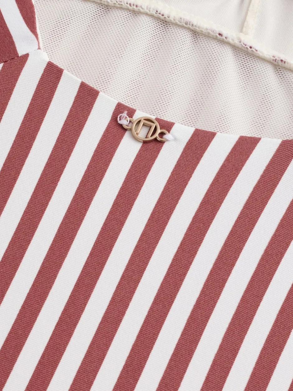 Next - Maillot de bain plongeant et galbant avec contrôle du ventre Rose/blanc rayé Online