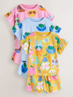Next Rose/Bleu chat/Imprimé Fleuri - Pyjama court 3 Pack (9mois-12ans) Outlet