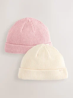 Next Rose/Crème - Bonnet bébé à torsades, lot de 2 (0mois-2ans) Sale