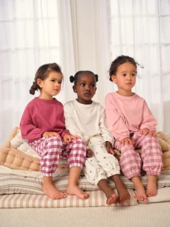 Next Rose/Crème À carreaux - Pantalon de pyjama tissé, lot de 3 (9mois-10ans)