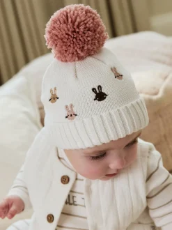 Next Rose/Crème - Chapeau brodé en maille à pompons Character lapin (0mois-2ans)