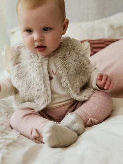Next Rose/Crème - Ensemble 3 pièces pour veste, haut et legging en fourrure bébé (0mois-2ans) Sale