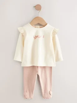 Next Rose/Crème - Ensemble 3 pièces pour veste, haut et legging en fourrure bébé (0mois-2ans) Sale
