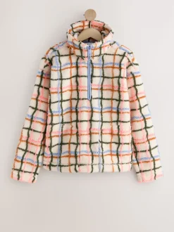 Next - Polaire douce en polaire en peau de mouton à col zippé Rose/écru à carreaux Best