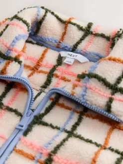 Next - Polaire douce en polaire en peau de mouton à col zippé Rose/écru à carreaux Best